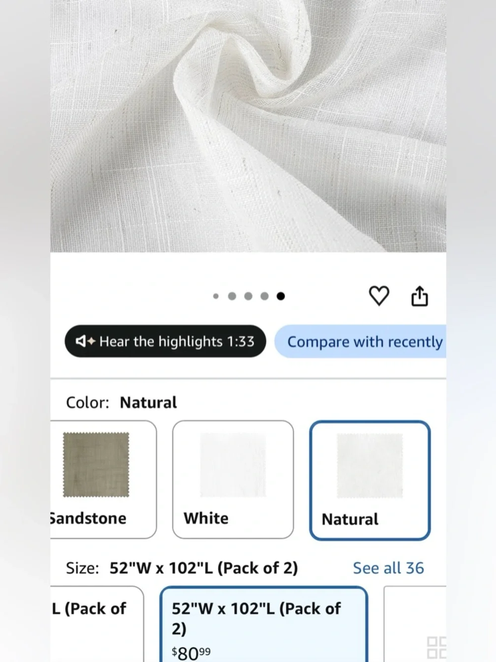 Twopages NEUTRAL Linen Pinch-Pleat Sheer Curtains in “Natural White” 52”x102”